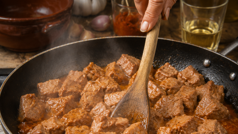 Carne de porco na frigideira