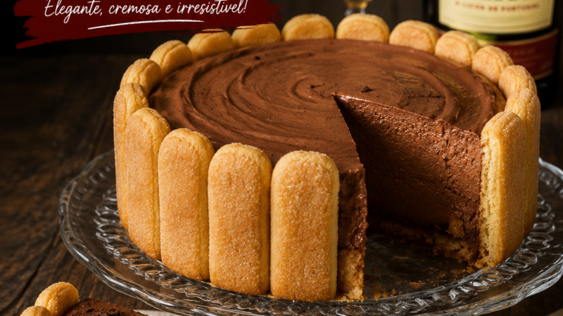 Charlotte de chocolate com vinho Licor Beirão