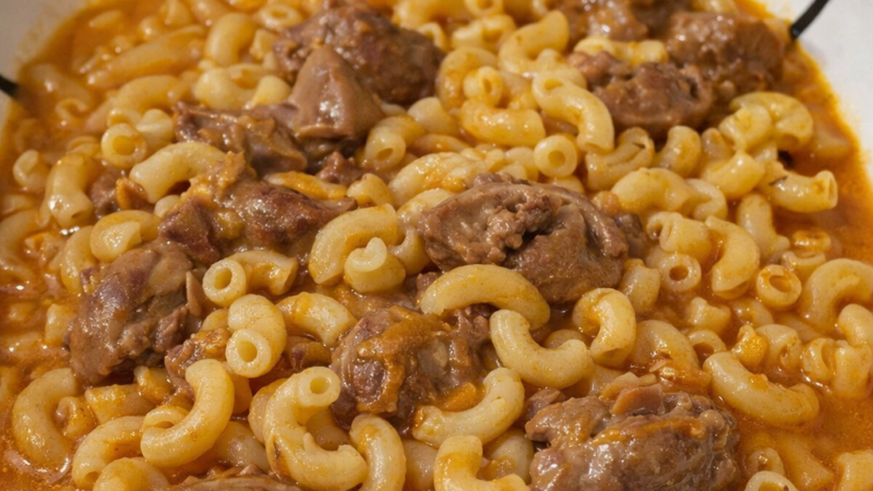 Moelas estufadas com massa de cotovelinhos