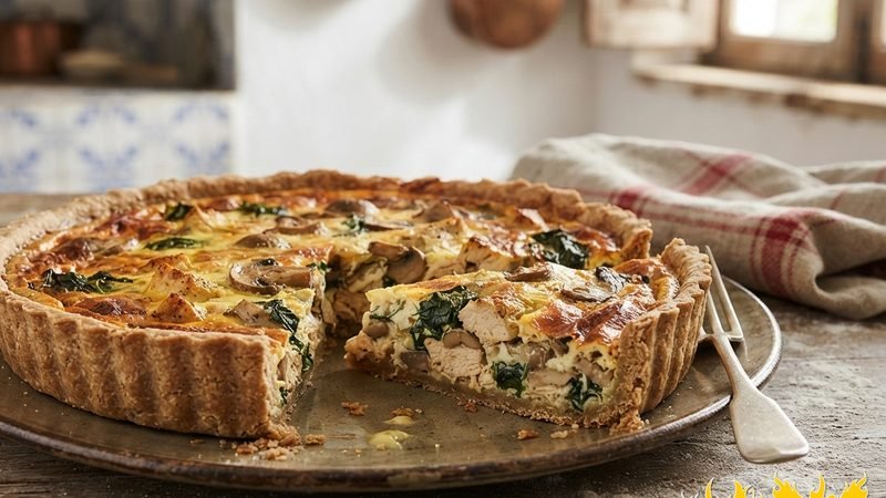 Quiche de frango e cogumelos fácil de preparar