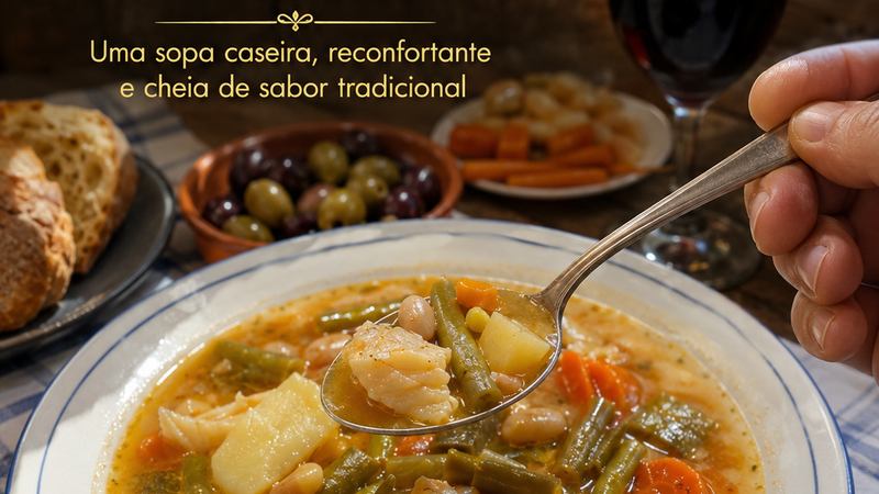 Caldo de feijão verde e bacalhau