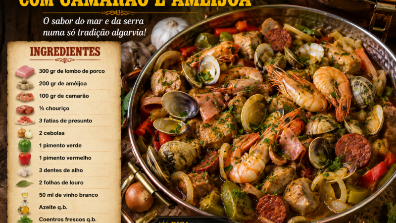 Cataplana de porco com camarão e ameijoa