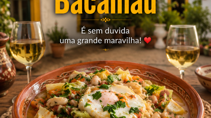 Feijoada de bacalhau com feijão e ovos escalfados