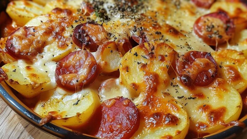 Gratinado de batata com Chouriço e Bechamel de tomate