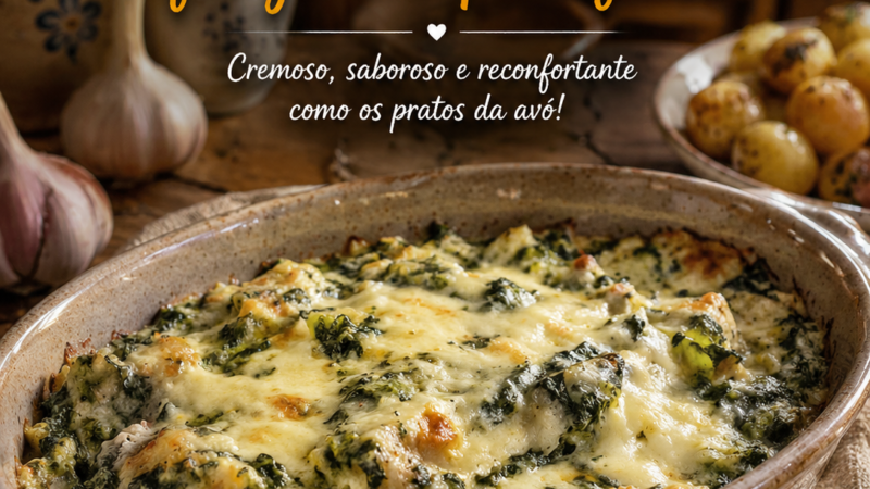 BACALHAU COM QUEIJO E ESPINAFRES