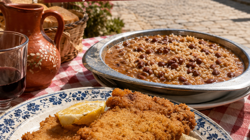 Panados de Porco com Arroz de Feijão