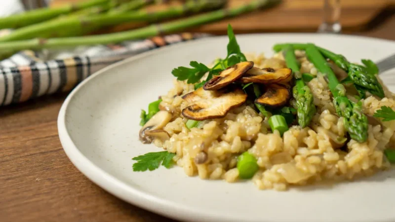 Risoto de cogumelos e espargos em 10 minutos