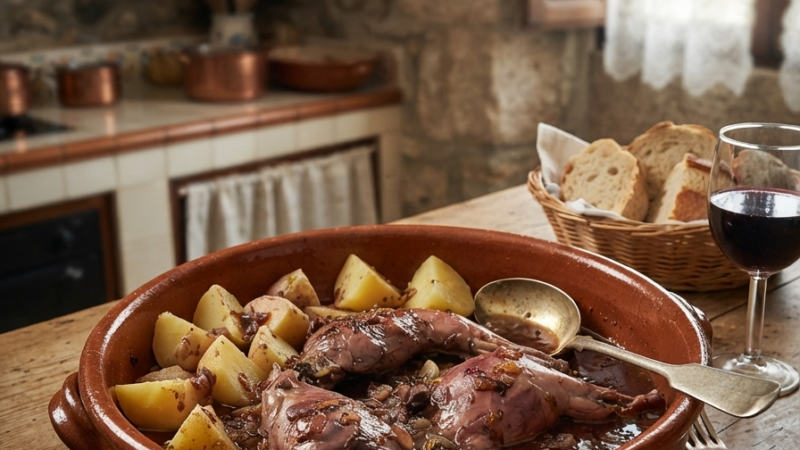 Coelho Estufado com Vinho Tinto