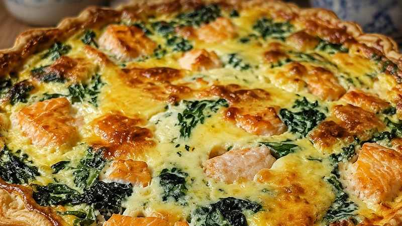 Quiche de salmão e espinafre