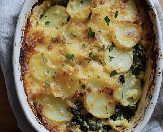 Gratinado de batata e espinafre