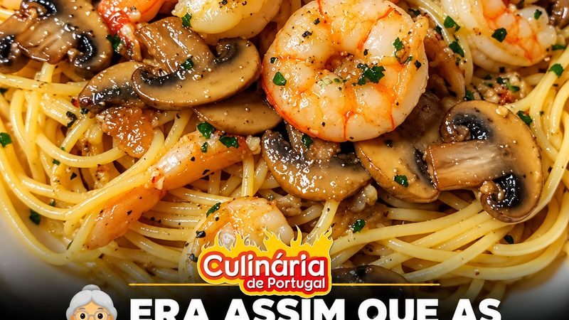 Esparguete com camarão e Cogumelos ao alho