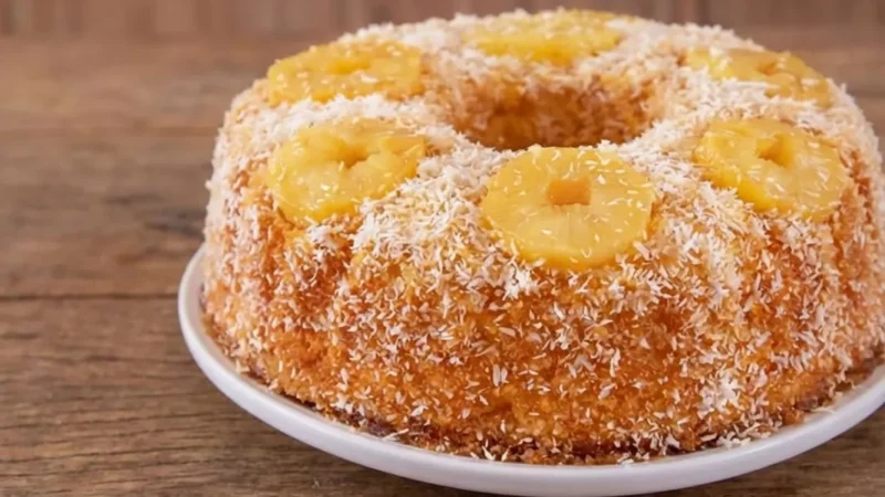 Bolo de ananás e coco Fica molhadinho e cheio de sabor