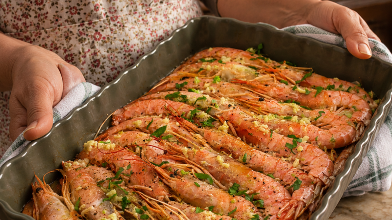 Gambas no forno com manteiga