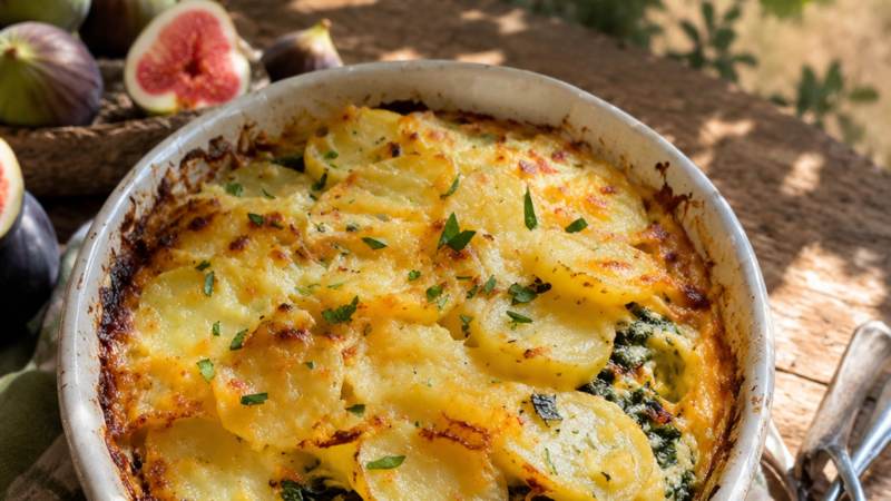 Gratinado de batata e espinafre