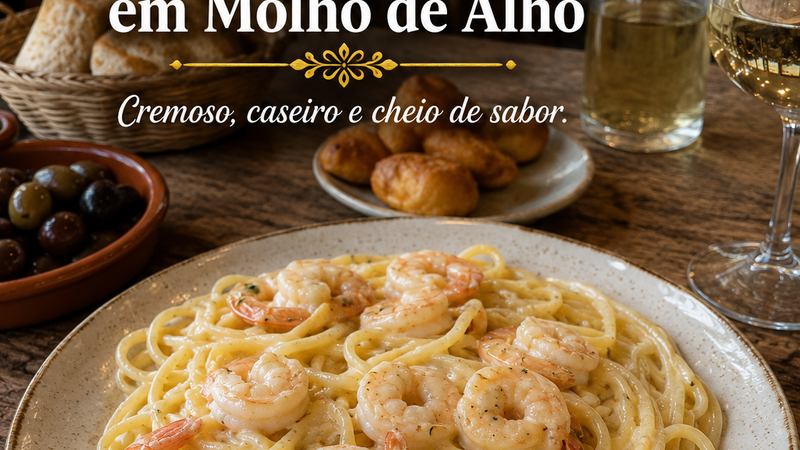 Esparguete com camarão em molho de alho