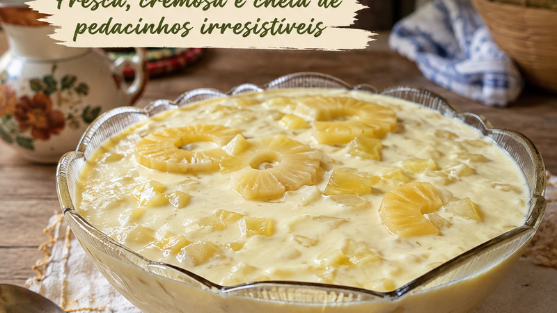 Mousse com rodelas de ananás aos pedacinhos