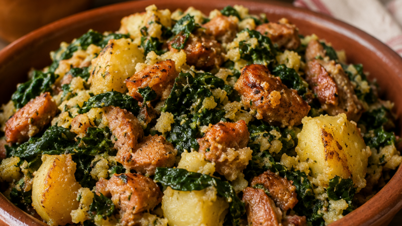 Migas de Batata, Grelos e Alheira