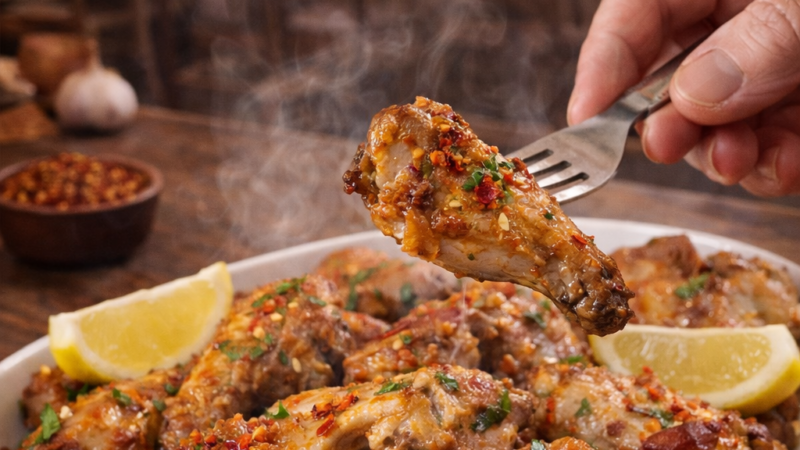 Asas de frango picantes com alho e limão