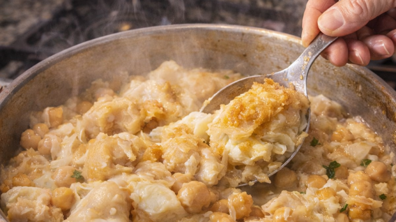 BACALHAU COM GRÃO E MAIONESE NO FORNO