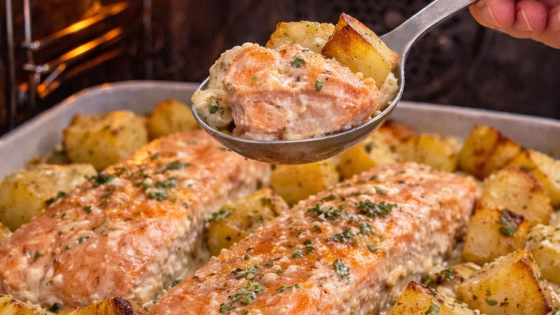 Salmão com natas no forno