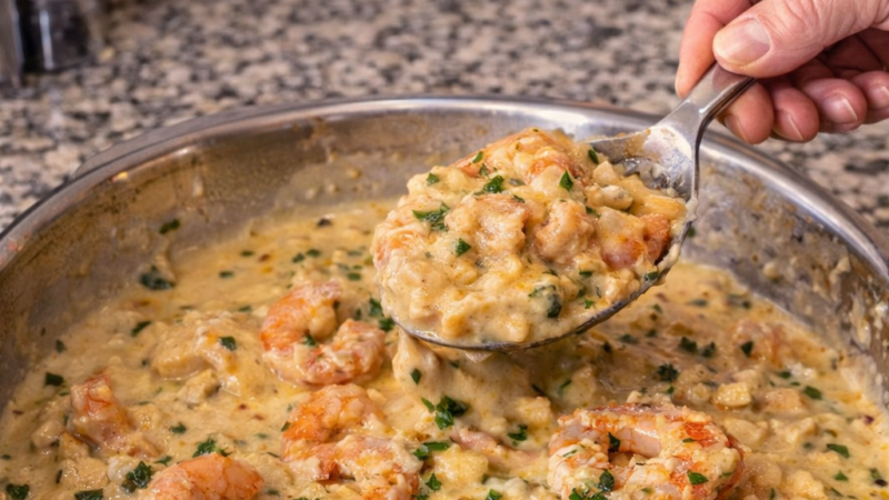 STROGONOFF DE CAMARÃO COM REQUEIJÃO